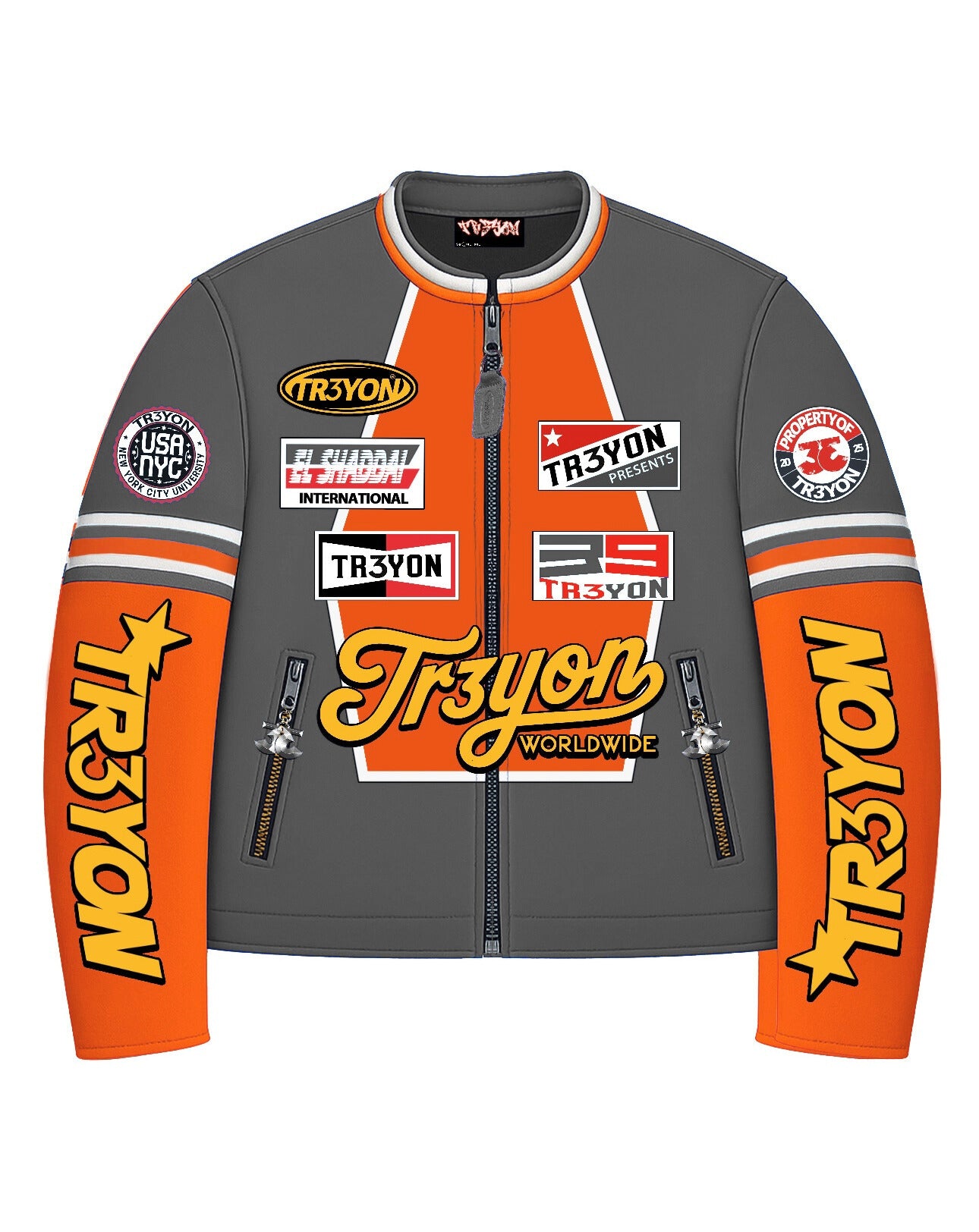 TRӠYON Leather Biker Jacket - Smoked Stone