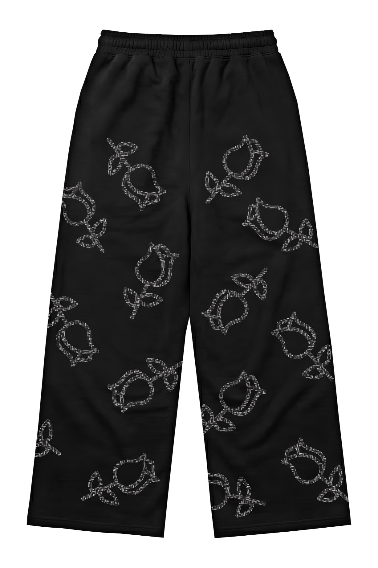 TRӠYON Rose Rhinestone Oversized Trousers - Black Ice