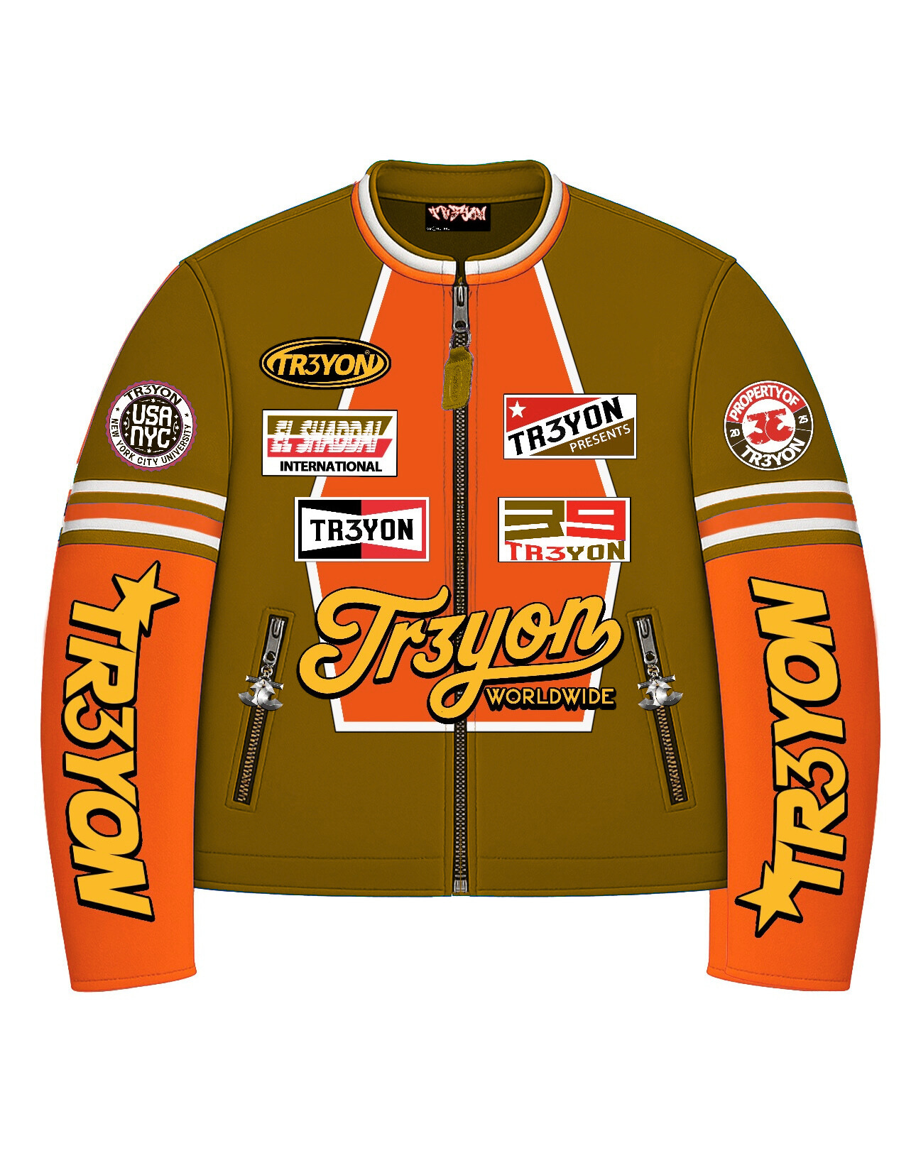 TRӠYON Leather Biker Jacket - Loden