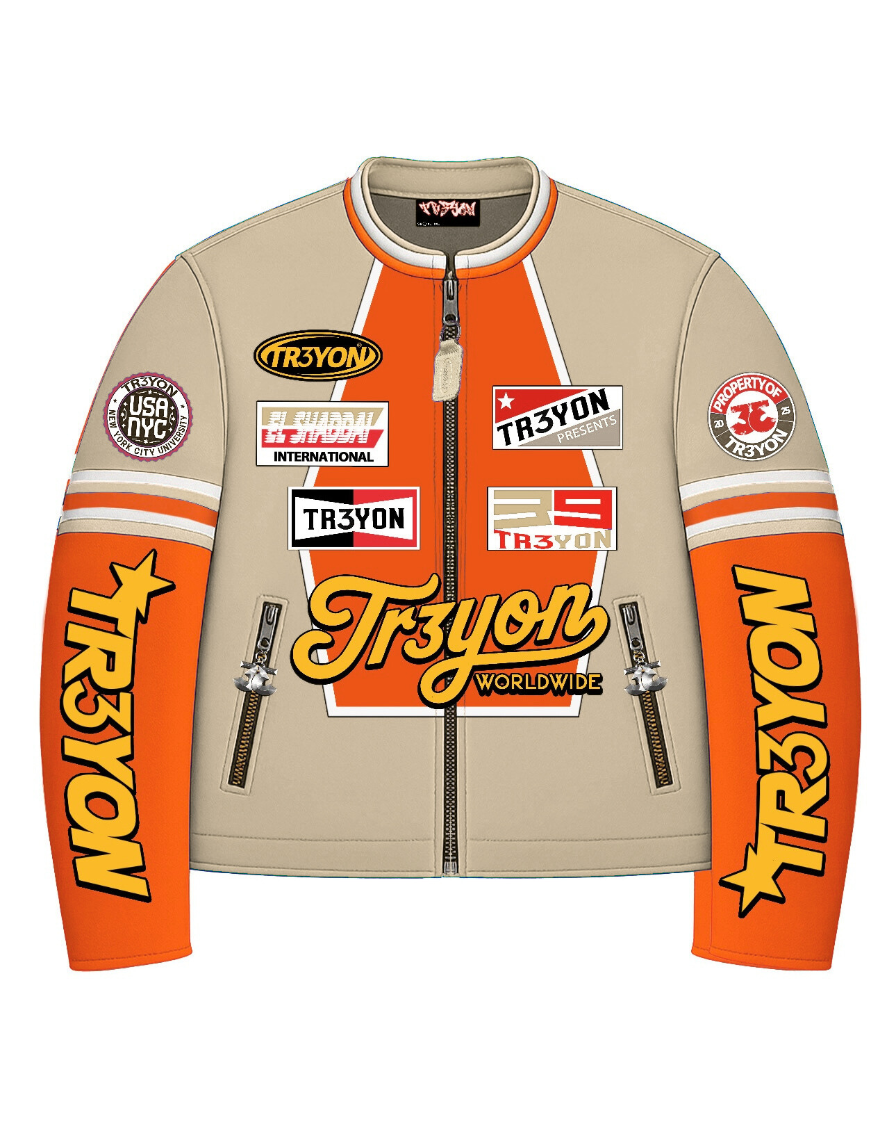 TRӠYON Leather Biker Jacket - Sandstone