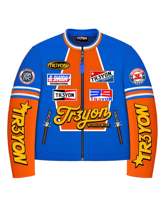 TRӠYON Leather Biker Jacket - Turbo Blue