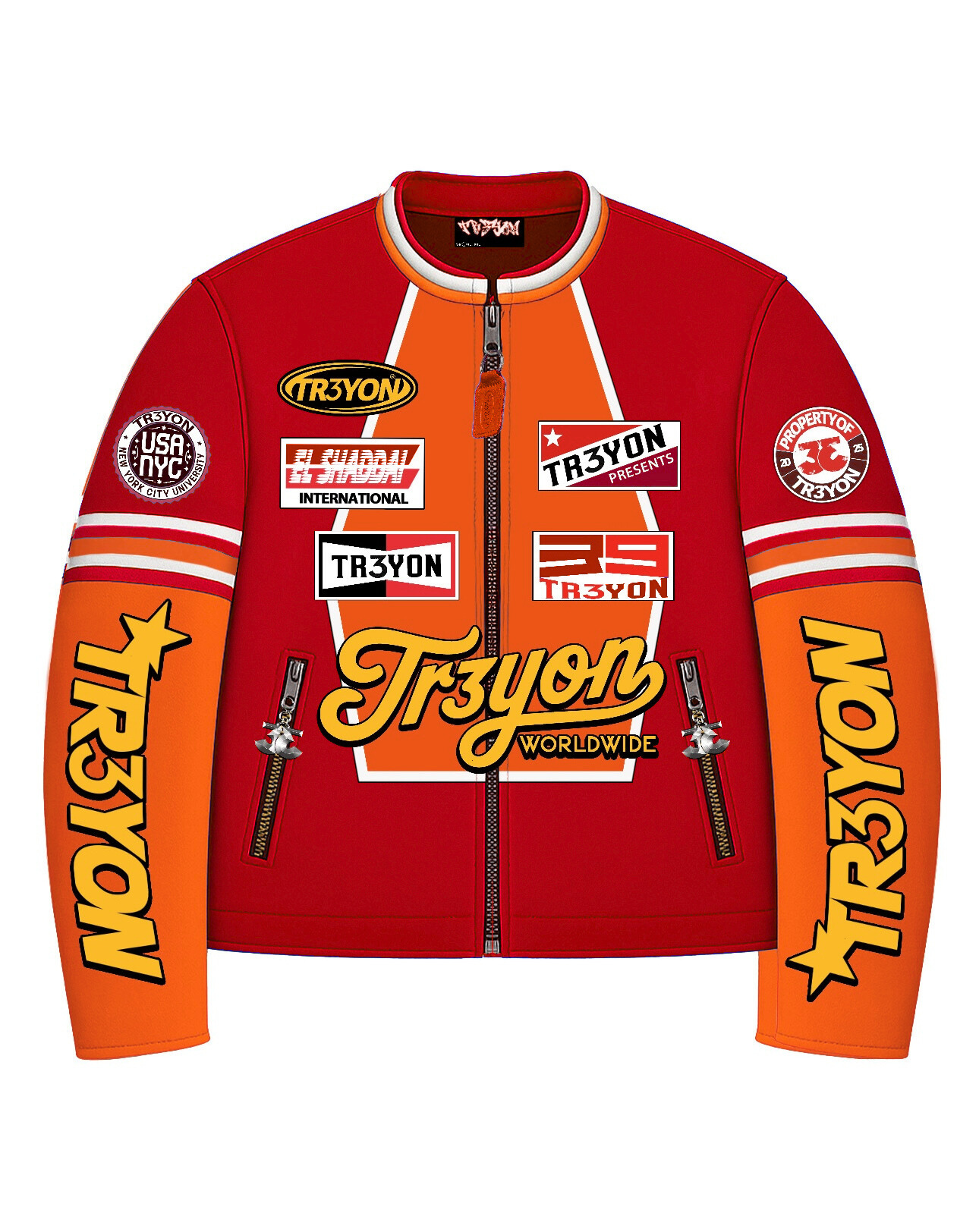 TRӠYON Leather Biker Jacket - Crimson Ember