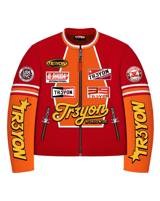 TRӠYON Leather Biker Jacket - Crimson Ember