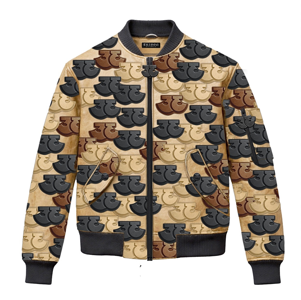TRӠYON Leather Monogram Bomber - Saddle Mosaic