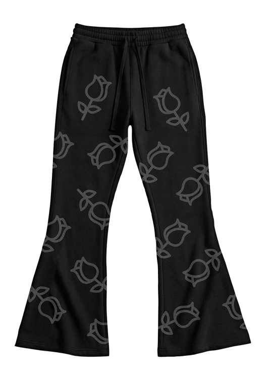 TRӠYON Rose Rhinestone Bell Bottom Trousers - Black Ice