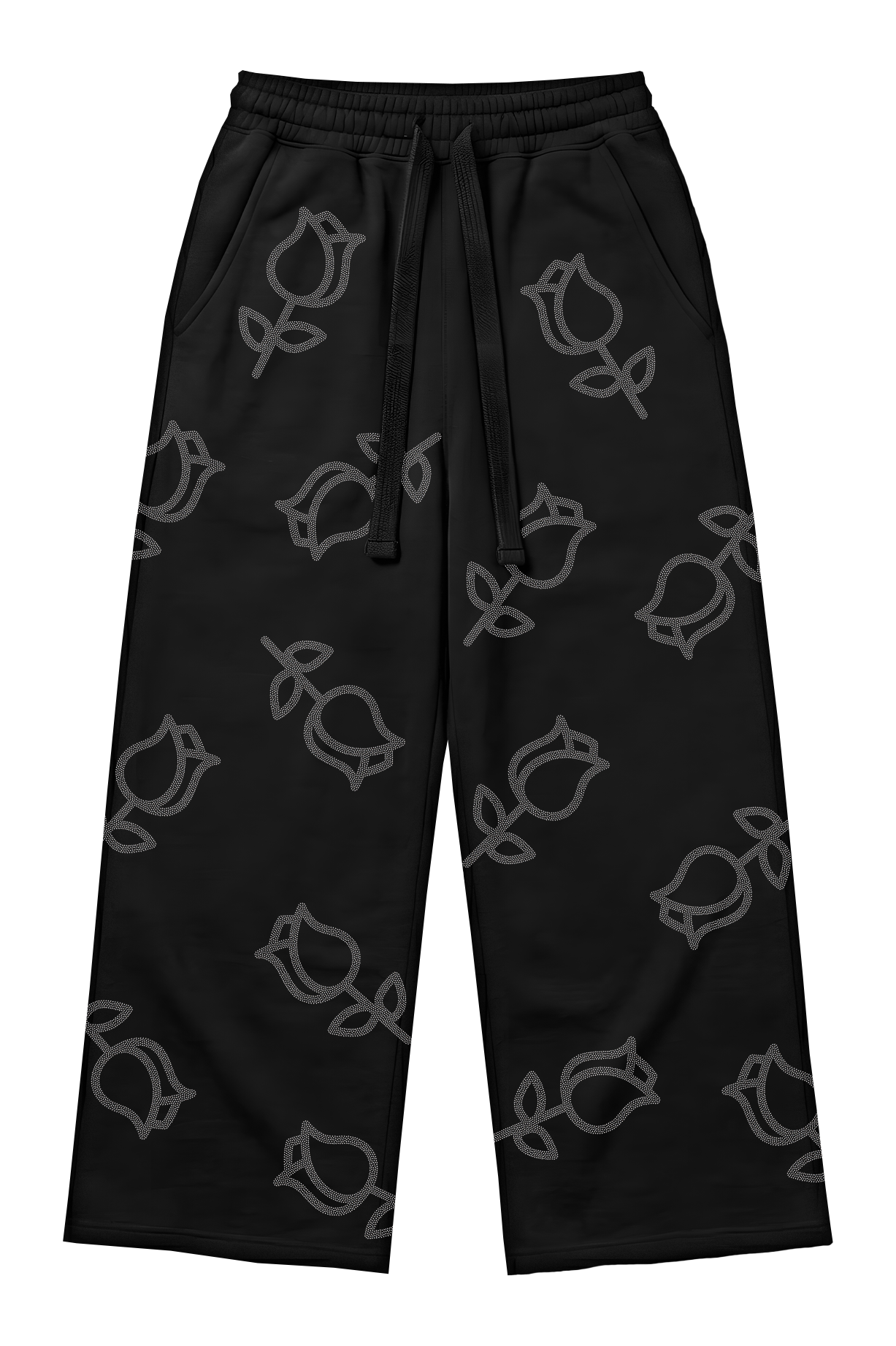 TRӠYON Rose Rhinestone Oversized Trousers - Black Ice