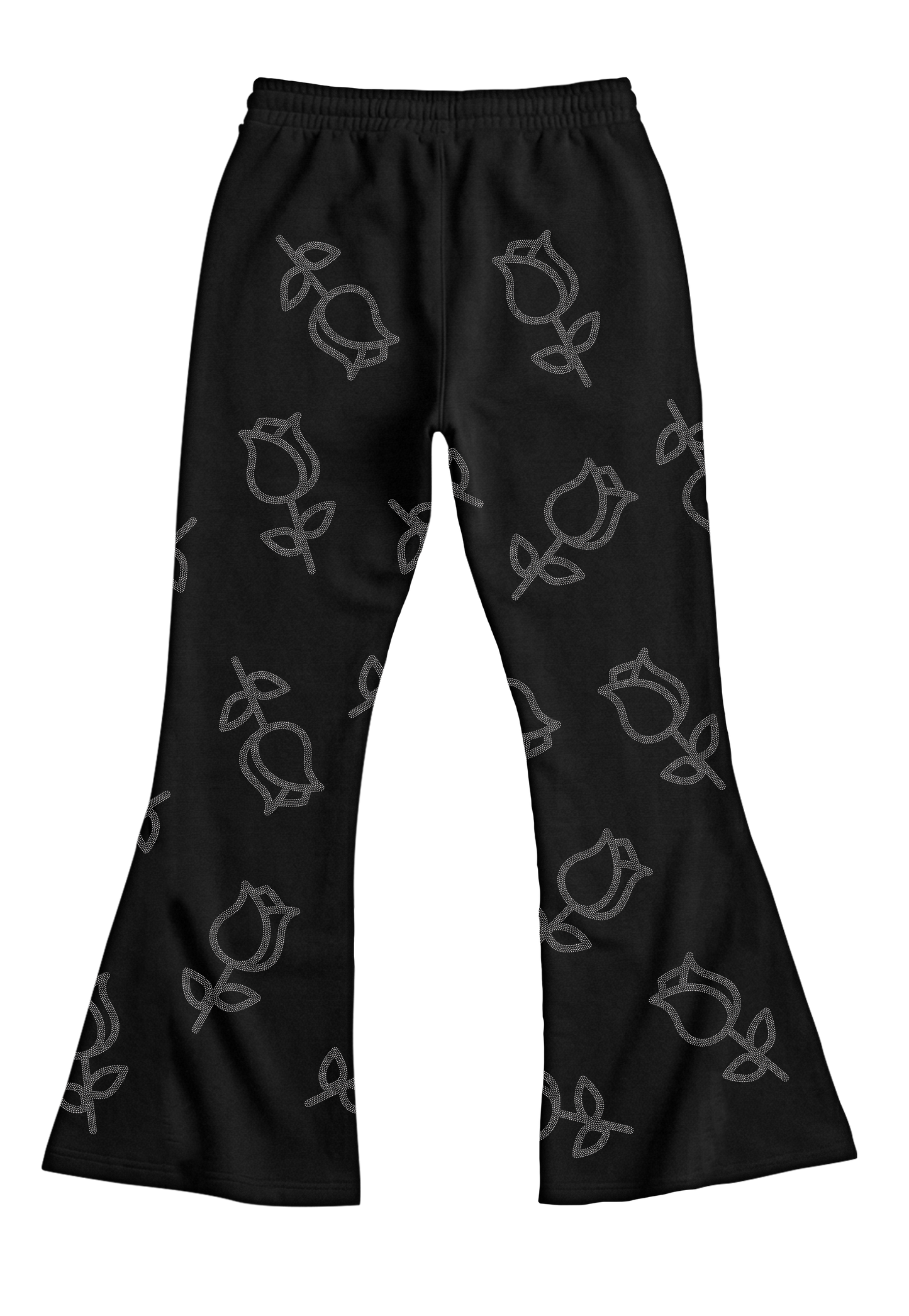 TRӠYON Rose Rhinestone Bell Bottom Trousers - Black Ice