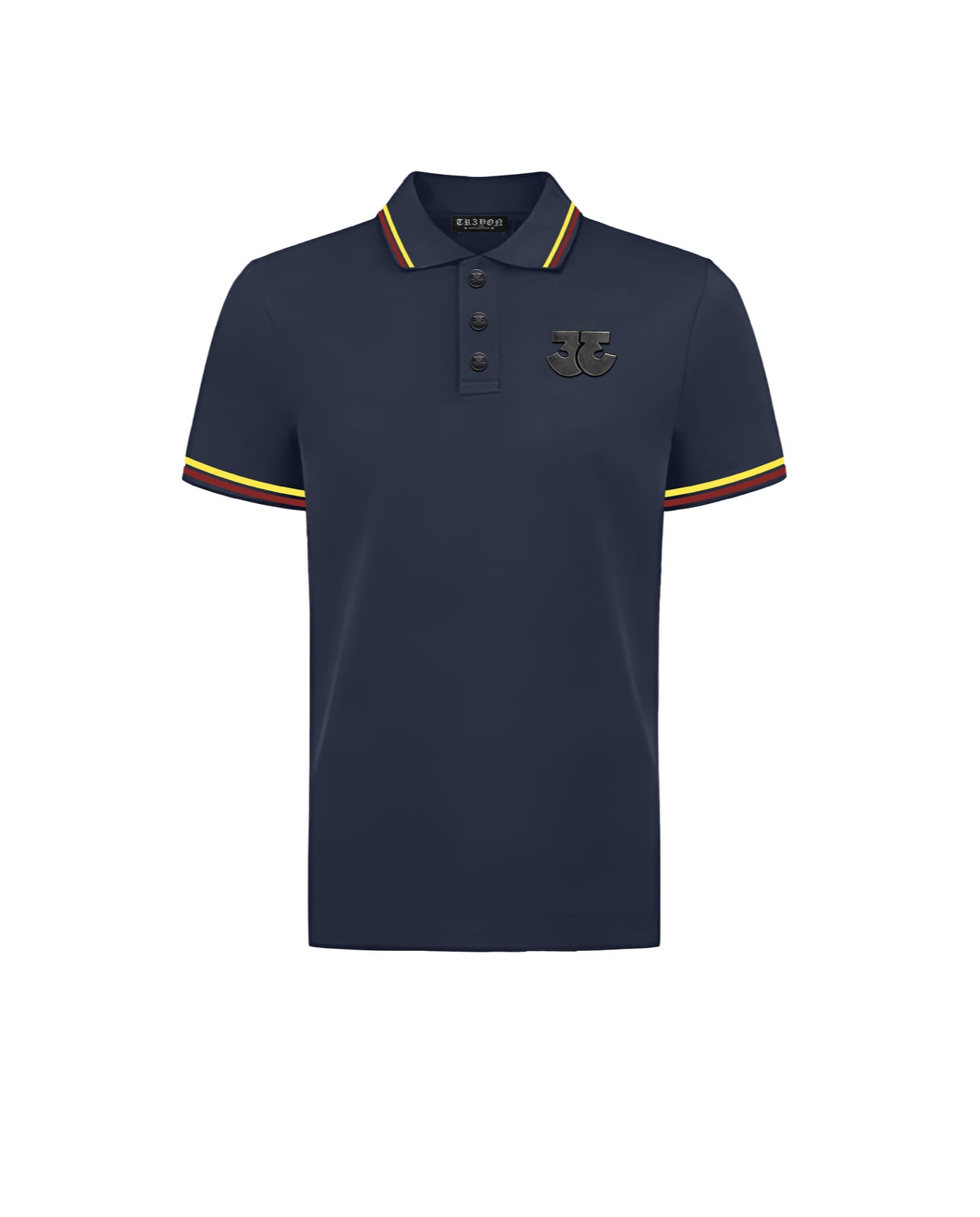 TRӠYON Heritage Trim Cotton Piqué Polo - Midnight Navy