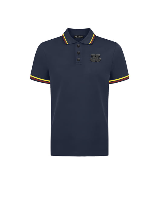 TRӠYON Heritage Trim Cotton Piqué Polo - Midnight Navy