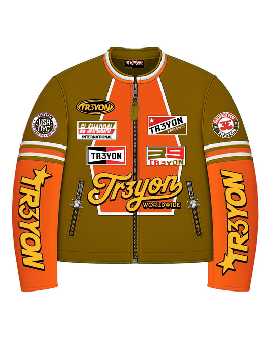 TRӠYON Leather Biker Jacket - Loden