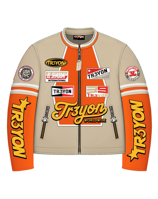 TRӠYON Leather Biker Jacket - Sandstone