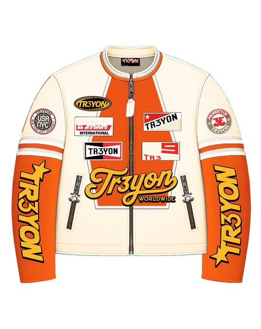 TRӠYON Leather Biker Jacket - Crème Pyro